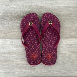 Tory Burch Logo Lattice Flip Flop - Size 9 Fuchsia/Orange